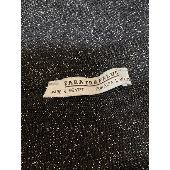 Zara Trafaluc Women's Black Sheer Mesh Glitter Sparkly Long Sleeve Blouse Top S - Picture 4 of 4